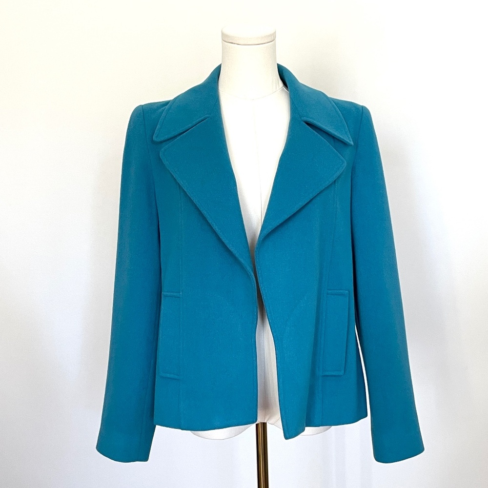 Louben Minimalist Teal Wool Cashmere Blend Blazer Jacket Womens 6 Canada Elegant